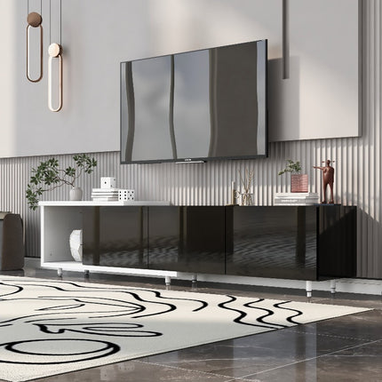 VIBE HAUS 70.1''-100'' Modern Stylish TV Stand TV Cabinet for 80+inch TV, White+Black,