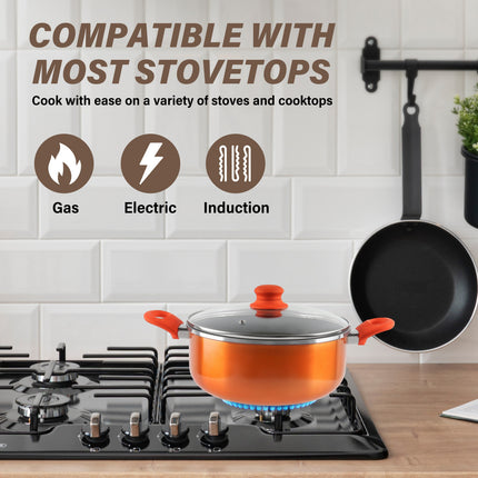 Pot Set Orange  Pots and Pans Set Ultra Nonstick  with Ceramic Coating  Gas/Induction Compatible