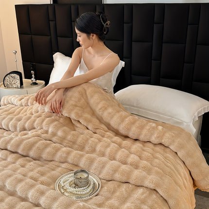 Rabbit Fur Flannel Throw Blanket, Thickened Flannel Casual Cover, Suitable for Bedroom