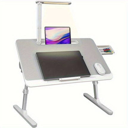 Folding Laptop Desk with Built-In LED Light and Storage Drawer – Portable Bed Table for Sofa