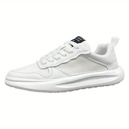 Men's White Breathable Board Shoes with Thick Cushioned PVC Sole - Mid-Top Sneakers Suitable