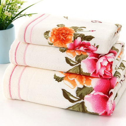 Two-color Fabric Towel Printed With Peony Flowers