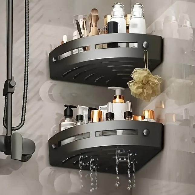 1pc/2pcs Wall-Mounted Triangular Storage Rack for Bathroom, No Drilling Required, Suitable for Toilet, Washroom, And Shower Area.