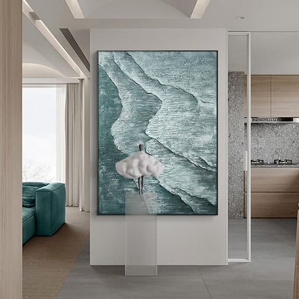 Large Abstract Handmade Oil Painting Textured Waves Modern Wall Art On Canvas Minimalist Wall Home Decoration