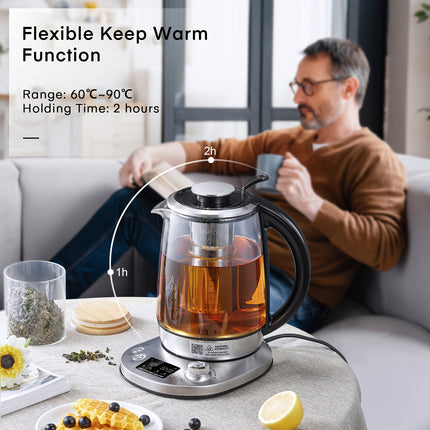 Electric Tea Kettle, 9 Temperature Control Presets Glass Kettle, 1200W Tea Pot with Removable Infuser
