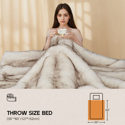Reversible Faux Fur Blanket - Oversized 60"x80" Plush Mink & Beige/White/Gray Cozy Throw for Bed, Couch