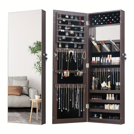 Full Length Mirror Jewelry Armoire Cabinet with Jewelry Storage Baskets,