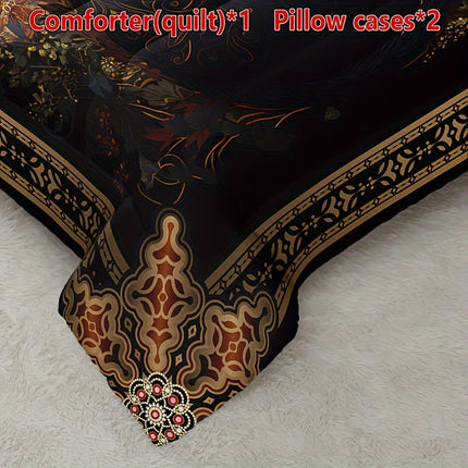 3pcs Fashionable High-End Quilt Set with Flowers and Animals (1 Quilt + 2 Pillowcases without Pillows)