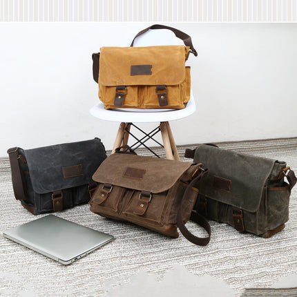 Men's Vintage Crazy Horse Leather Waterproof Crossbody Bag