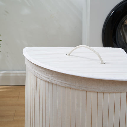 White Triangle Foldable Laundry Basket Woven Bamboo Basket With Lid