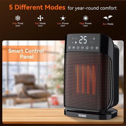 1500W Portable Heater with Thermostat, 24H Timer, 75°Oscillation, ECO Mode