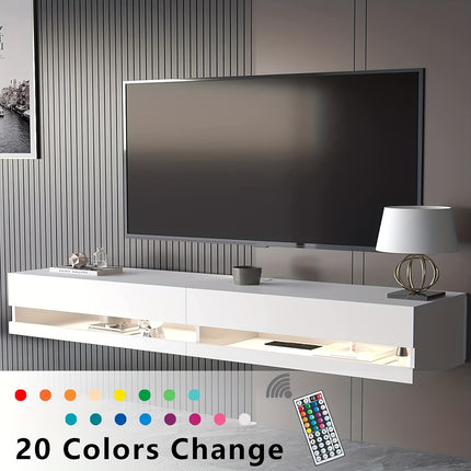 Modern Minimalist Floating TV Stand with LED Lights & Power Outlets, Wall-Mounted Entertainment Center