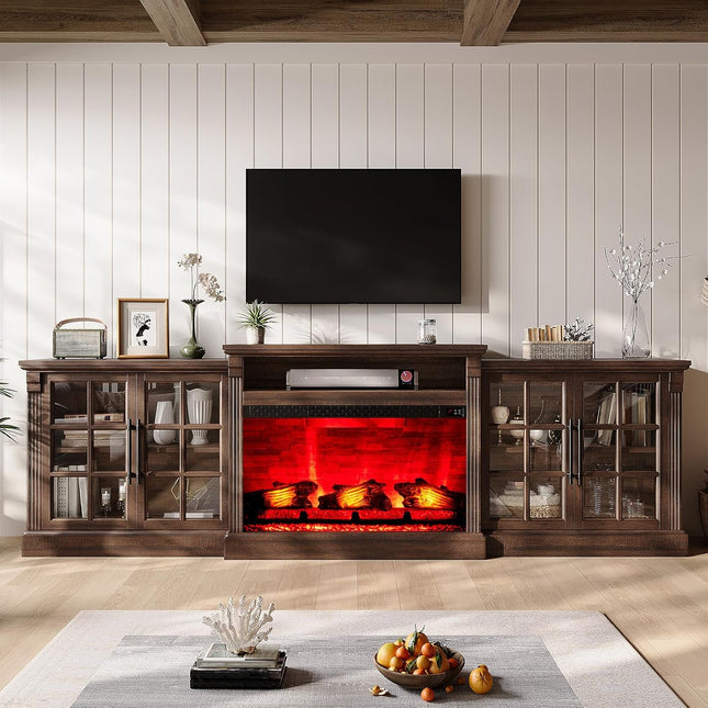 TV Stand with Electric Fireplace - Extra Large Media Console, Heating Fireplace, MDF/CDF Construction,