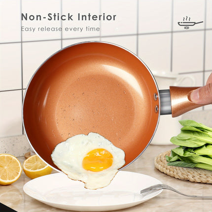 10pcs Copper Nonstick Cookware Set, Aluminum Induction Compatible Pots and Pans with Ceramic Coating,