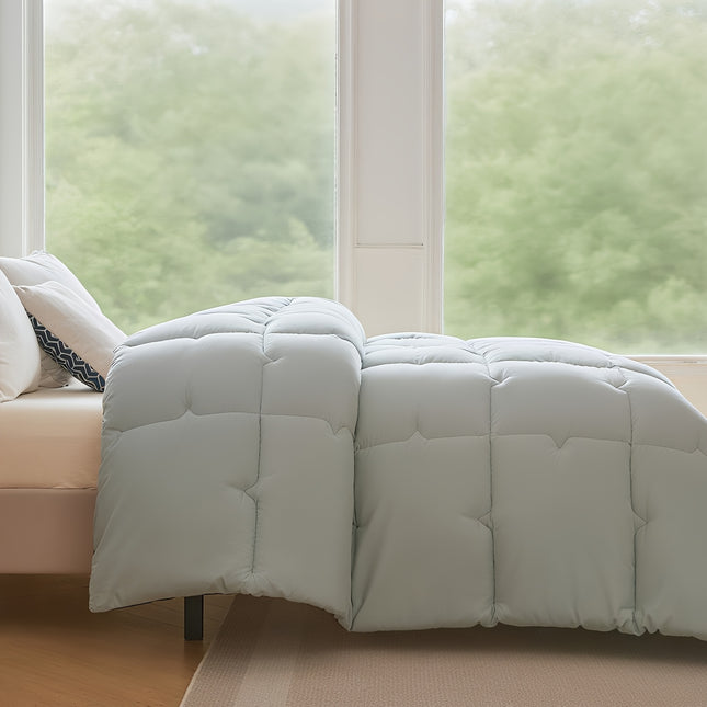 400GSM Heavyweight All-Season Thick Quilt - Light Gray & Brown Bedspread with Plush Microfiber Fill,