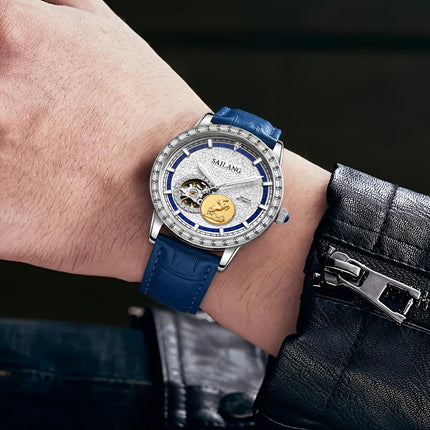 Men'S Luxury Automatic Mechanical Watch with Skeleton Dial & Exposed Movement