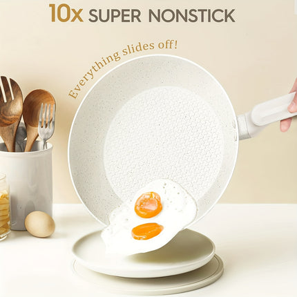 10-Piece White Granite Cookware Set - Durable Non-Stick Coatings, Complete Pots and Pans Set