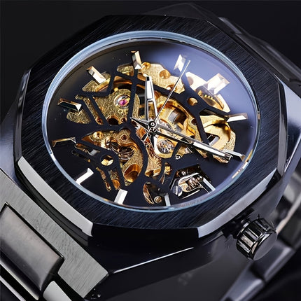Fashion Men's Luxury Automatic Mechanical Watch - Stainless Steel Black Dial, Alloy Case, Alloy Dial,