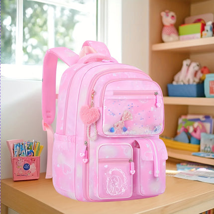 Backpack with Large Storage Space, Cute Pink Double Shoulder Bag, Lightweight High-Quality 17-Inch School Bag.