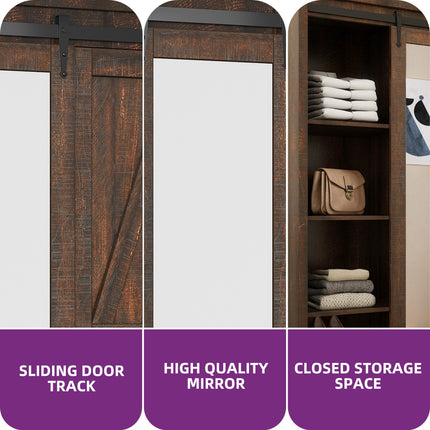 Full-Length Mirror - Brown, Engineered Wood, 4 Shelves, Perfect for Bathroom, Bedroom, Living Room