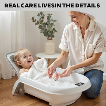 Newborn Baby Bath Seat with Anti-Slip Support & Thermometer - Adjustable Height Infant Bathing
