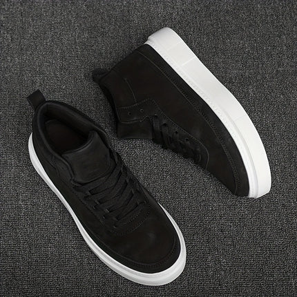 Men'S High-Top Casual Street Sneakers - Solid Color Design, Breathable Lace-Up Skate Shoes with EVA Sole