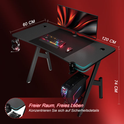 Furnishia A Shaped Gaming Table with Cup Holder & Headphone Hook, Ergonomic Computer Table