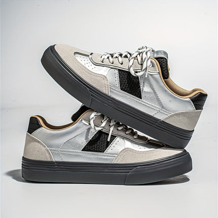 Men'S Retro Low-Top Sneakers - White & Green Accent Lace-Up Shoes with Golden-Tan Sole