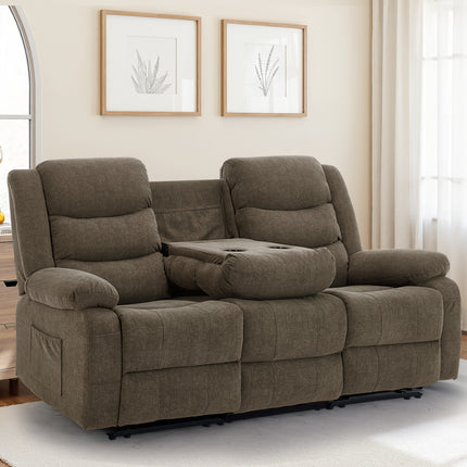 Modern Living Room Furniture - 3-Seater Reclining Sofa with Drop-Down Table, Cup Holders