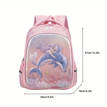 A Lightweight Backpack with a 3D Hard Shell Featuring Cartoon Mermaid And Unicorn Designs