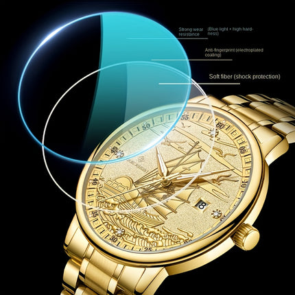 Men's Automatic Mechanical Watch, Smooth Sailing Series, All-Golden Noble Men's Wristwatch