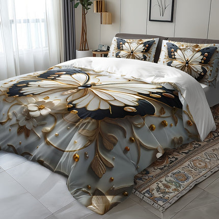3pcs Butterfly Floral Duvet Cover Set, Animal Print, Insect Theme, Breathable Polyester, All-Season, Machine Washable, with 1 Duvet Cover and 2 Pillowcases, Digital Print Craftsmanship, No Insert for Bedding