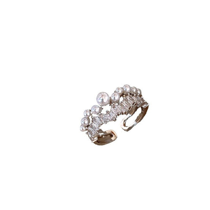 French-style Open Circle Ring With Hollowed-out Pearl Design