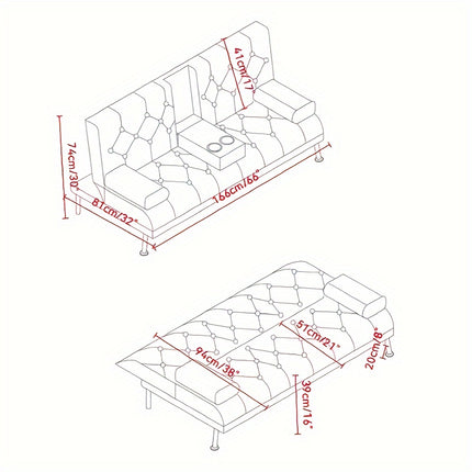 Futon Sofa Bed, Convertible Couch Bed Loveseat, Modern Futon Recliner Sleeper, Small Lazy Futon