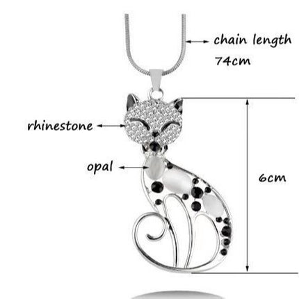 Cute Crystal Shining Diamond Opal Cartoon Fox Cat Necklace