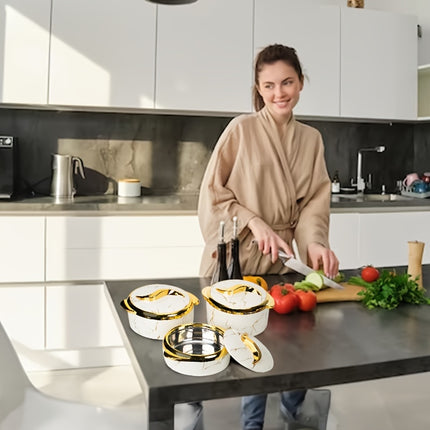 3 Pcs, Golden Touch Food Warmer, Thermal Casserole Dish Set with Lids,