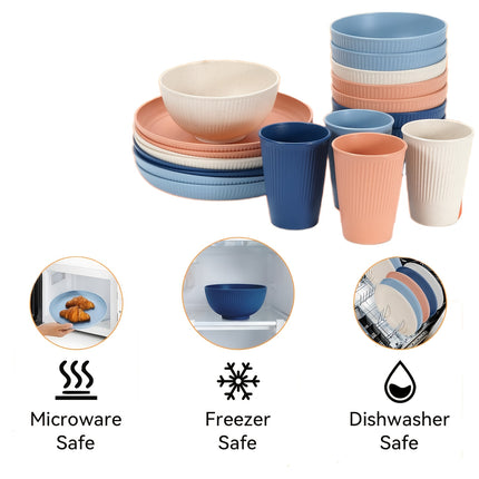 42/56pcs Dinnerware Sets,Plates and Bowls Sets for 6/8-Unbreakable,Plastic Dish Set-Dinner Plate