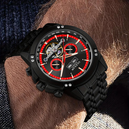 Men'S Automatic Mechanical Watch - Date Display, Stainless Steel Band, Luxury Round Dial