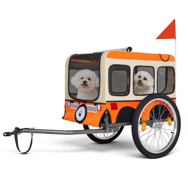 Large Folding Bike Trailer for Dogs - 20×2 1/8 Inches Wheels, Heavy-Duty Steel Frame, Spacious Design, All-Terrain Cycling, Jogging & Camping Adventure, Orange