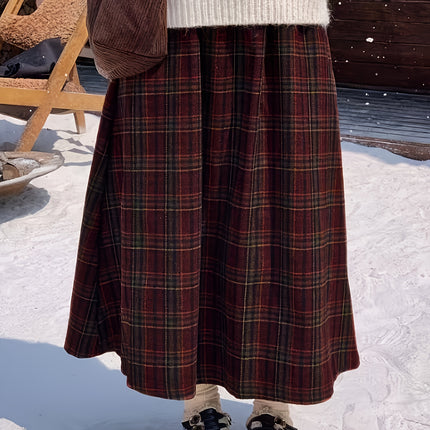 Winter New Women's Vintage Beautiful Red Plaid Skirt