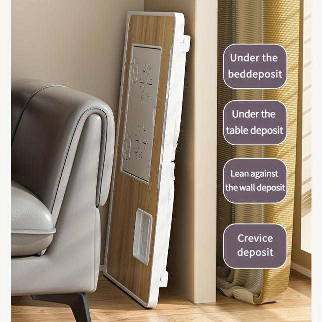 Adjustable Height Foldable Laptop Bed Desk with Wooden Surface, Storage Slots & Drawers