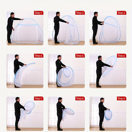 Easy Pop-Up Mongolian Yurt Mosquito Net - 100% Polyester Canopy with Steel Wire Frame - 360-Degree Protection, Portable & Foldable Bed Tent with U-Shaped Zipper - Breathable & Washable - Insect Shield for Bedroom Comfort & Ou