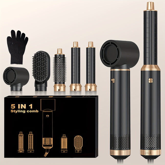 Professional 5-in-1 Hair Styler Hot Brush - All-in-One Straightener, Curling Wand