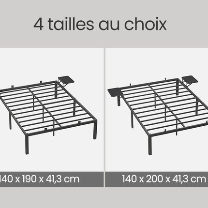Double Bed Frame, Metal Bed Frame, with Bedside Shelves, Guest Bed Frame, for 140 x 200 cm Mattresses, Easy Assembly