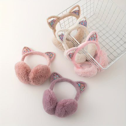 Cat Ear Headphones - Soft, Plush Faux Fur Ear Warmers with Sparkly Ears=