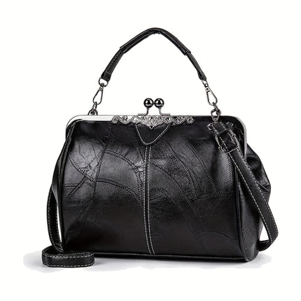 Women'S Geometric Striped Faux Leather Crossbody Bag with Removable Strap, Kiss Lock Closure