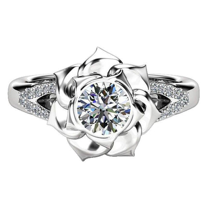 European And American Floral Plated Platinum Zircon Womens Ring