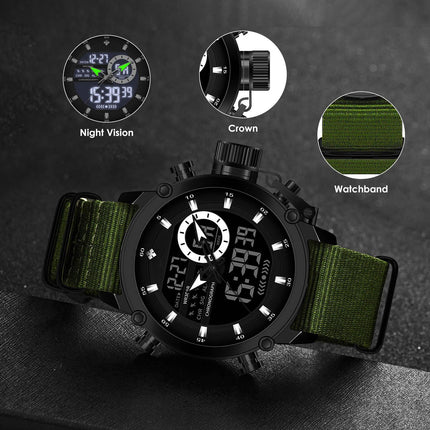 Men'S Sports Watch Multi-Function Strap Chronograph Alarm Date Display LED Backlight Black Sport Style