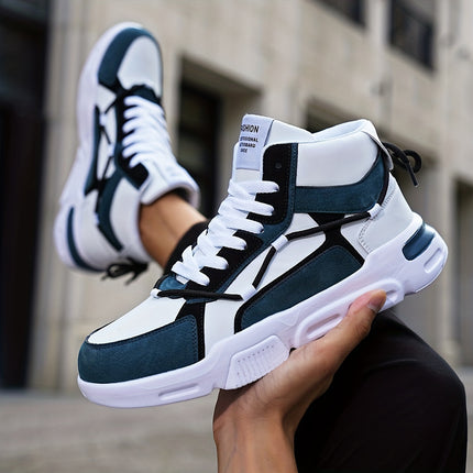 Men'S Color-Blocking High-Top Sneakers with Front Laces for Skating And Sports.