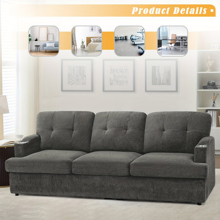 Sofa, Tufted Sofa W/ Soft Back, Comfortable Sofa with Cup Holders for Living Room, Office